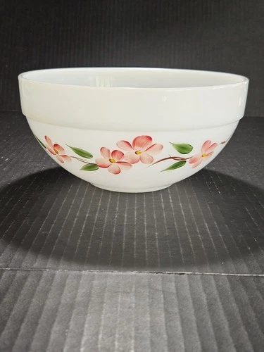 Vintage Anchor Hocking Fire King Colonial Band Peach  Blossom 8 3/4" Mixing Bowl