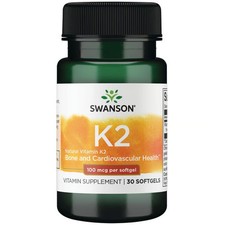 Swanson Vitamin K2, Natural, Vitamin Supplement, Natural, 100 mcg/ 30 Softgel