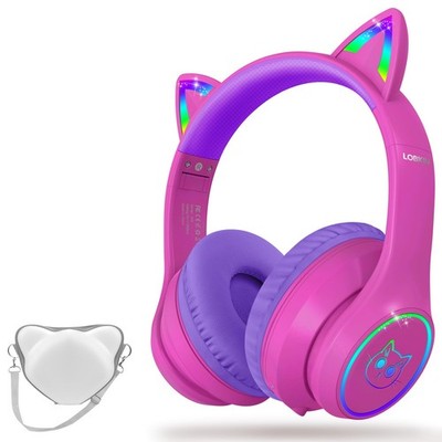Bluetooth 5.4 Headphones with Case - RGB Light Up Cat Ears Foldable Adjustabl...