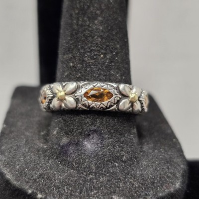 Barbara Bixby Sterling Silver & 18k Yellow Gold Citrine Flower Ring Size 7.75