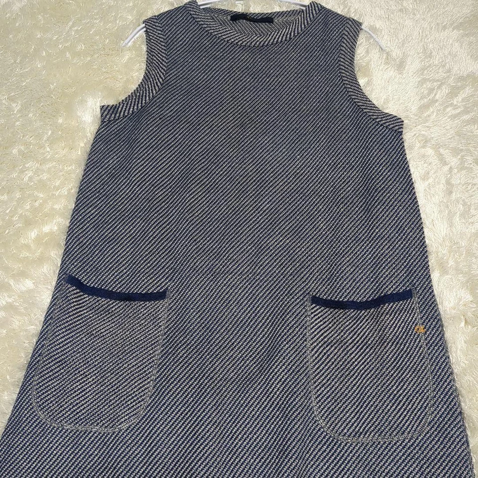 45R Linen Sleeveless Dress Indigo Stripe Logo Embroidery Size 0 Japan Rare - Image 2 of 4