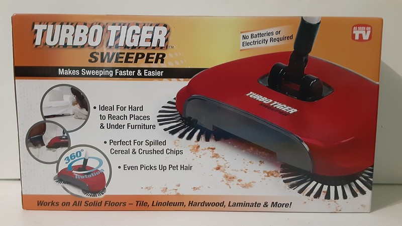 Turbo Tiger Sweeper,Works on Solid Floors, Still New in Box, Unopened