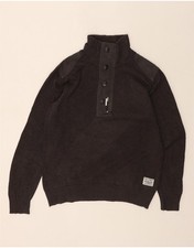 JACK  JONES Mens Button Neck Jumper Sweater Large Grey Cotton DT32