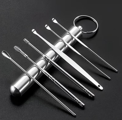 Portable Ear Cleaner Tool Kit Stainless Steel Ear Wax Removal Set Reusable 6 Pic