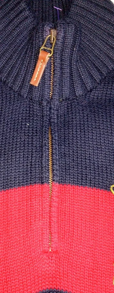 POLO RALPH LAUREN azul marinho, vermelho, SUÉTER brasão equestre 1/4 zíper TAMANHO P - Imagem 4 de 4
