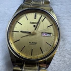 Vintage Seiko Alarm Quartz Analog Watch Mens Gold Tone Day Date 5C23-8009 Japan