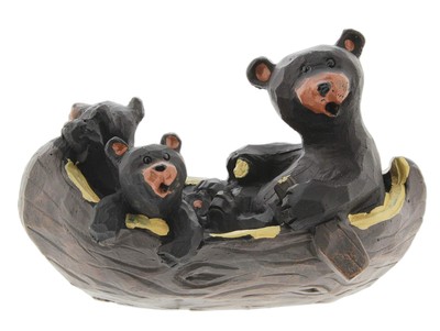 Black Bear Family Canoe Figurine- Figurines Home Decor- Bear Decor- Black Bea...