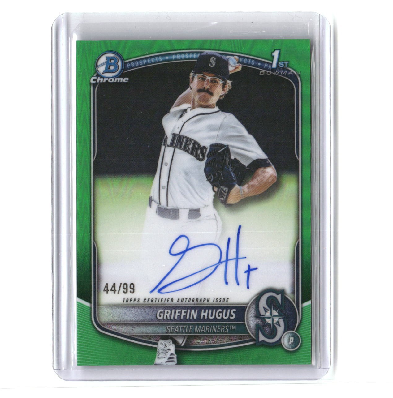 Griffin Hugus #/99 2025 Bowman Draft Chrome Prospect Autographs Green Refractor