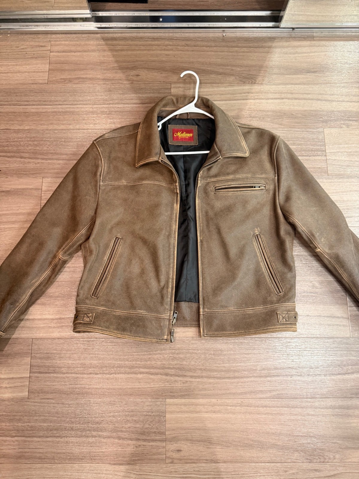Mutimer Aged Heavy Wash Leather Jacket Brown Size M - second product detail image