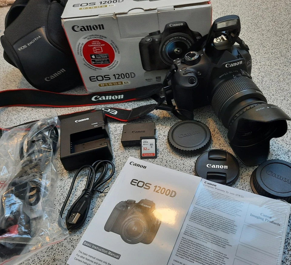 Originalverpackte Canon EOS 1200D 18.0MP Digitalkamera mit Canon EF-S 18-55mm Macro Objektiv