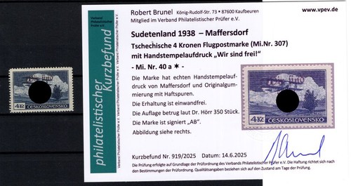 Sudetenland Maffersdorf 40a Impeccable MH + Gepr. Find Eur (DA0074