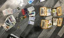 vintage coin and card  collection. Inherited items, old Holborn tin, esso shell
