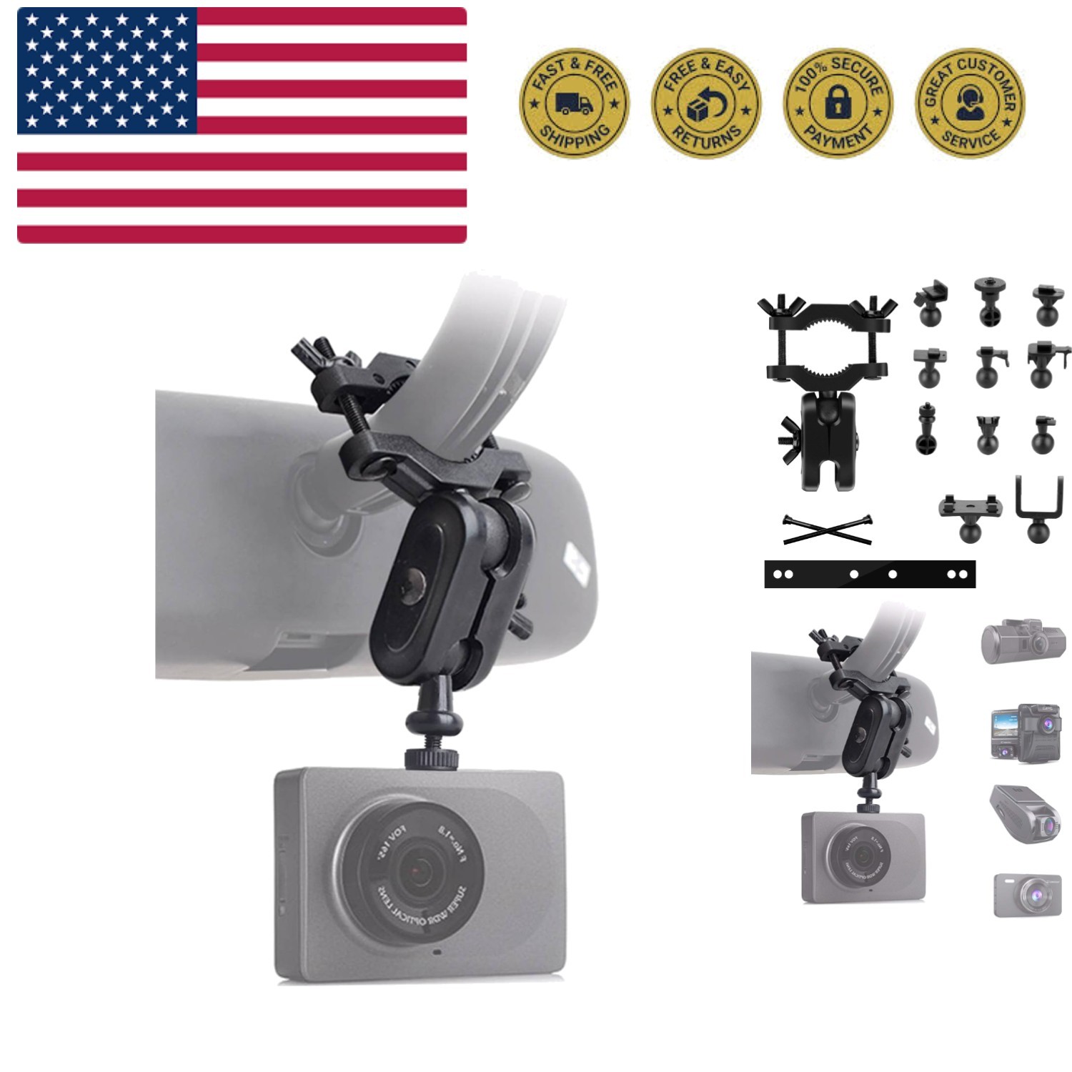 Universal Dash Cam Mount Rear View Mirror Holder with 16 Different Joints Com...