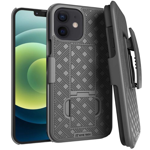 Robuste iPhone 12 Mini Holster Hülle mit Ständer und Clip für Freisprecheinrichtung - Bild 1 von 6