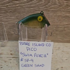 Vtg Padre Island Co PICO "SWIM PERCH" #SP-9. Green Shad colored Lure. Orig Box.