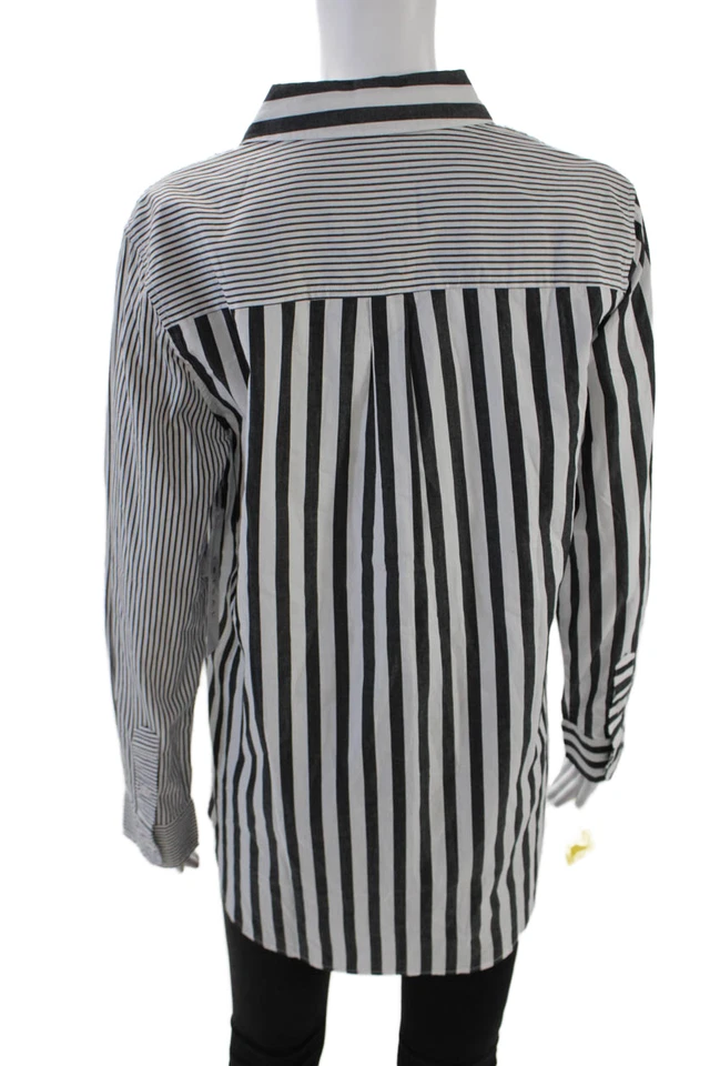 Blusa Tribal Mujer Algodón Cuello Bolsillo Detalle Rayas Abotonada Blanca Talla M Foto 3 de 4