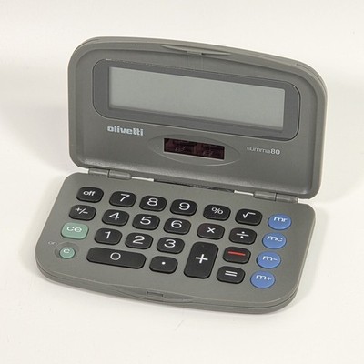 Vintage Olivetti Summa 80 Taschenrechner Klappe Dual Power Retro Grau