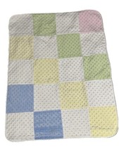 Just Born Minky Dot Green Yellow Blue Pink Squares Sherpa Patchwork Baby Blanket