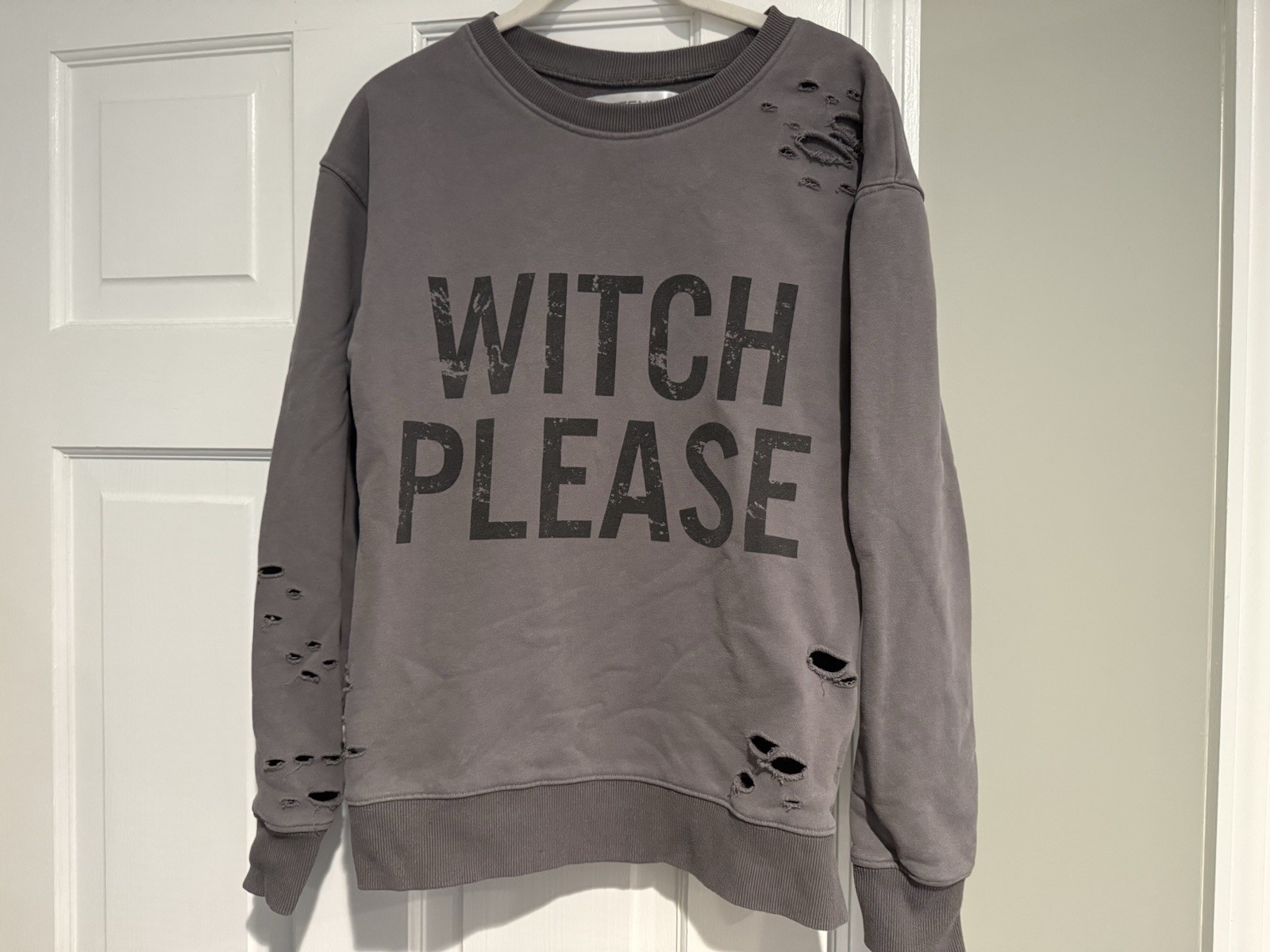 Witch Please Distressed Crew Neck Sweatshirt - image 1