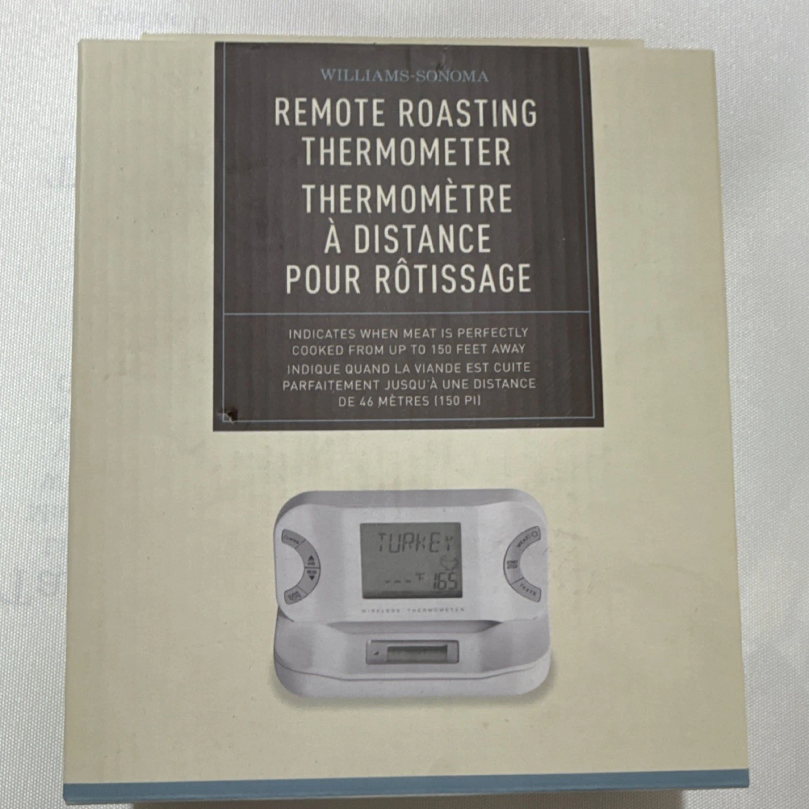 Williams-Sonoma Digital Remote Roasting Thermometer Silver Backlit Programmable