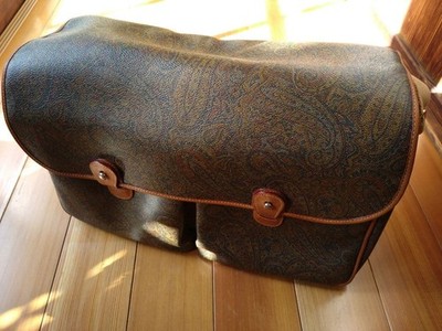 Serapian Milano Leather PVC Paisley Pattern Boston Bag Brown Men Made in Italy