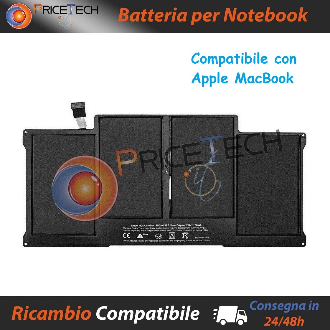 Batteria Potenziata A1496 A1405 per Apple MacBook Air 13 - 5200mAh