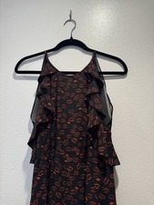 WHISTLES Jumpsuit UK Size US 6 SONIA Lips Print Wide Leg Crop Pant Ruffle Trim