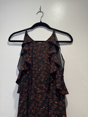WHISTLES Jumpsuit UK Size US 6 SONIA Lips Print Wide Leg Crop Pant Ruffle Trim