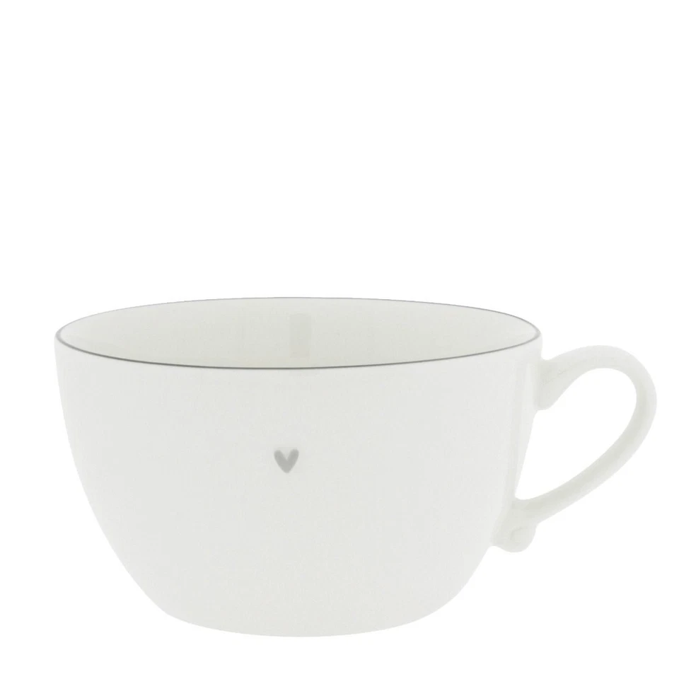 Suppentasse klein HEART weiß mit grauem Herz D. 13cm Bastion Collections