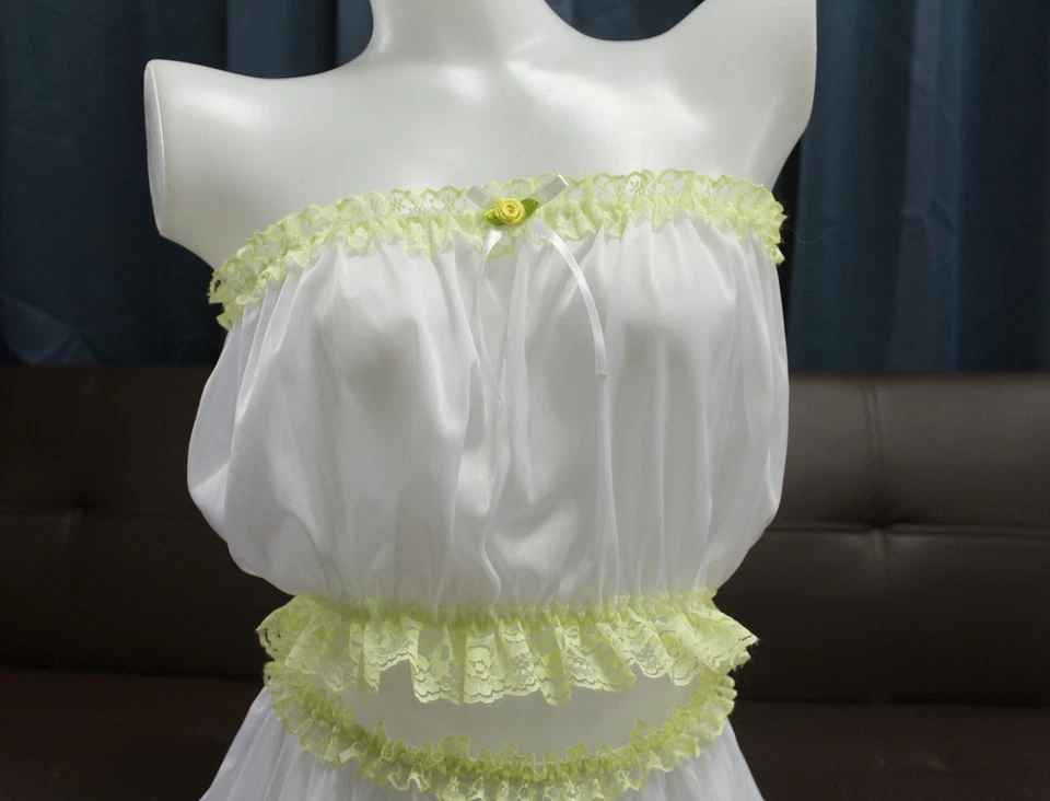 #A27 2XL/ElásticoW.24-46" VTG Estilo Conjunto 2 Piezas Tops Tubo Nylon Blanco + Medio Deslizamiento 11" Foto 3 de 4