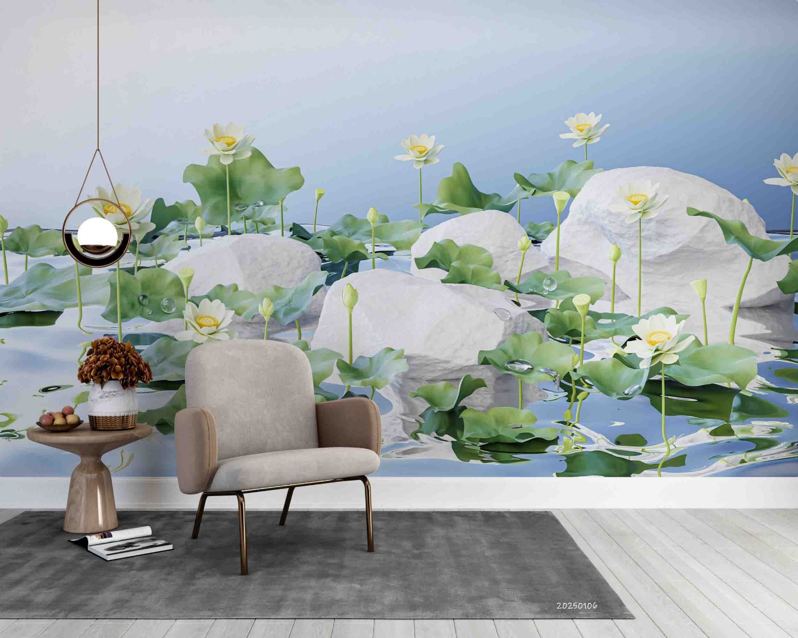3D Lotus Pond Watercolor Wall Murals Wallpaper Murals Wall Sticker
