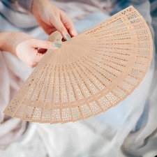 1PC Sandalwood Fan, Chinese Foldable Hand Fan Vintage Openwork Wood Fan