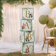 Woodland Baby Boxes with Letters for Baby Shower Decorations, Gender Reveal Deco