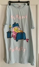Vintage Warner Bros Sleepy Tweety Night Shirt Small/Medium Light Blue Sylvester