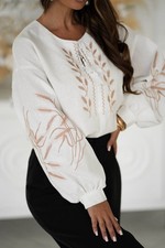 White Ukrainian Vyshyvanka Embroidered LINEN women blouse Embroidery Shirt