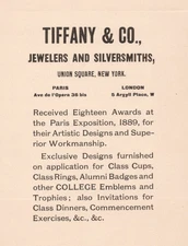 1890 Tiffany & Co Jewelers & Silversmithing  Union Square New York NY Print Ad