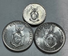 1945 10c, & 20c US-Philippines  Silver Coins 3 pcs UNC/BU- lot#31