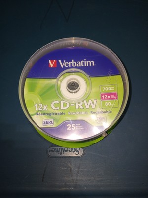 Verbatim CD-RW Discs 700MB/80min 4x/12X Spindle 25/Pk 95155 NEW
