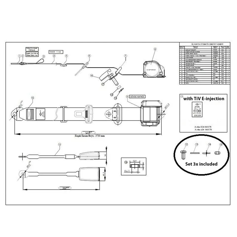 Retractable 3 Point Safety Seat Belt Straps Car Auto Vehicle Adjustable Belt Kit
