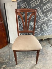 High Back Dining Chair with Beige Fabric Seat Vintage Style Brown Wooden