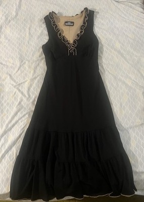 Jodi Christopher Black Sleeveless Ruffle Maxi Dress V-Neck Solid Size Regular 