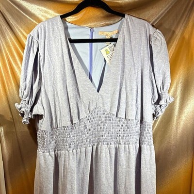 2x Hutch Anthropologie Light Lavender/blue Smocked-Waist V-Neck Dress. E2