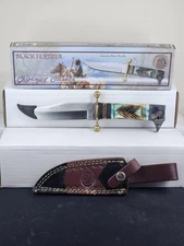 Chipaway Cutlery Black Feather 12" Bowie Knife. Blue Bone Handle With Sheath