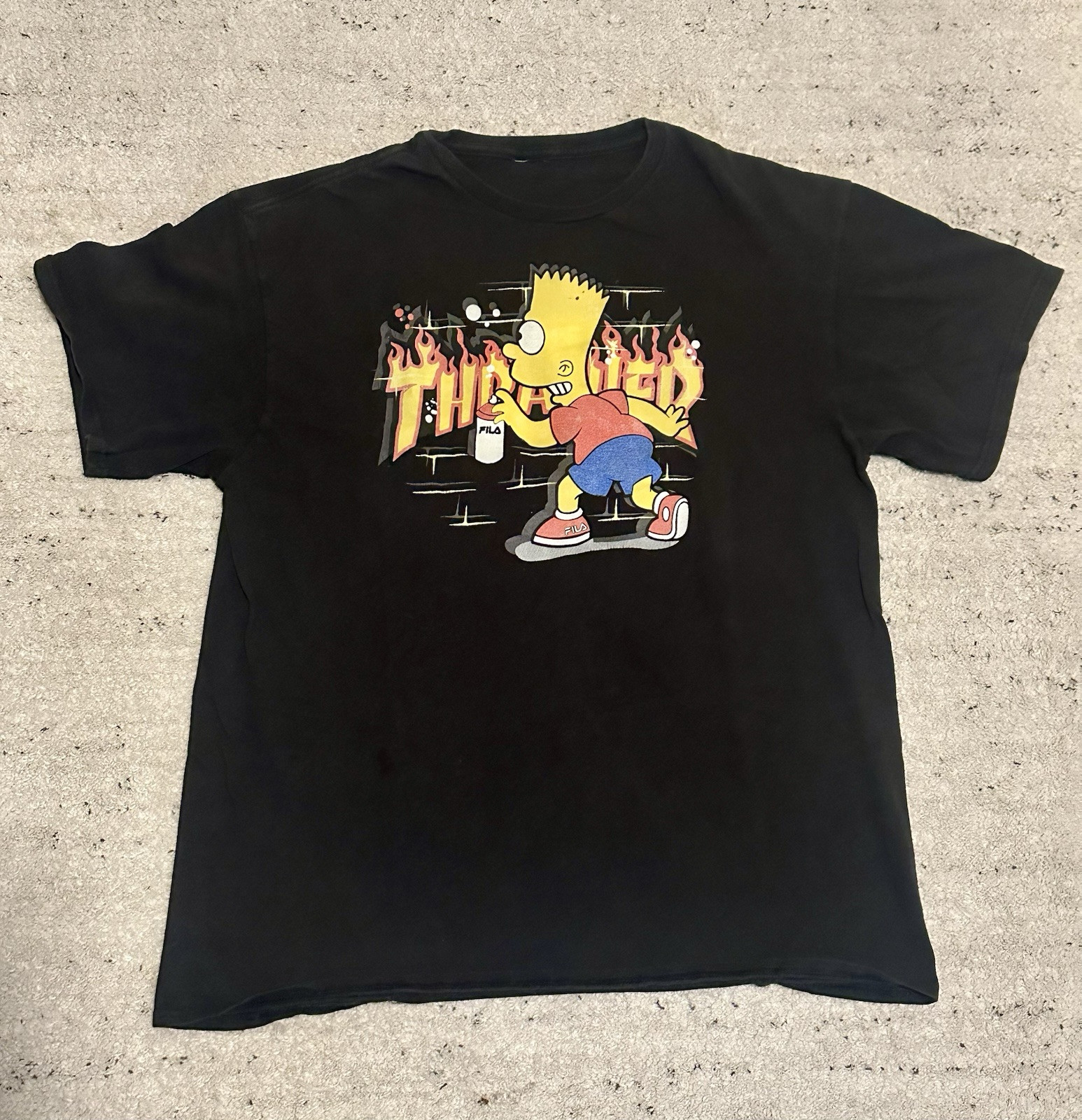 Camicia nera vintage Thrasher FILA Skateboard Bart Simpson taglia media