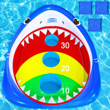 Kids Pool Toys Inflatable Shark Pool Cornhole Board Floating Games Fun Outdoor