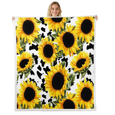 Feelyou Sunflower Fleece Throw Blanket Botanical Floral Plush Blankets And
