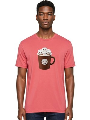 Cafe-Mug-With-Marshmallows Mens Graphic Tee, 100% Cotton, Casual Summer Wear