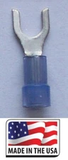 (100) 16-14 #8 BLUE NYLON (FORK) SPADE TERMINAL ELECTRICAL CONNECTOR MADE IN USA