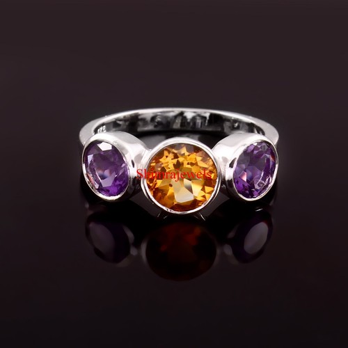 Natural Citrine & Amethyst With 18K White Gold Plated Silver Women's Ring #1238 - Picture 8 of 11