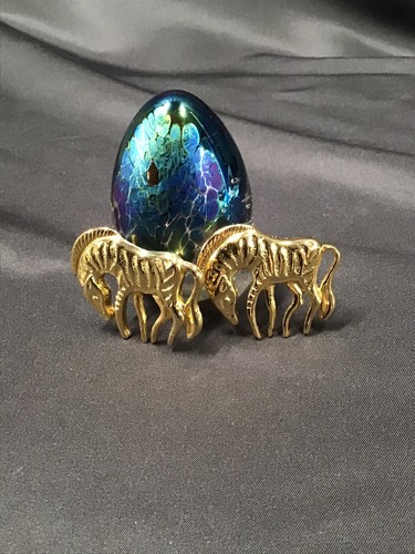 Vintage Gold Tone Grazing Zebra Brooch Pin